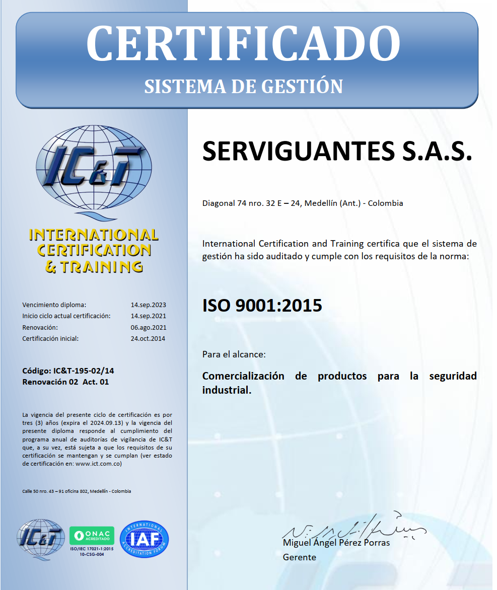 Certificado Serviguantes ISO9001:2008