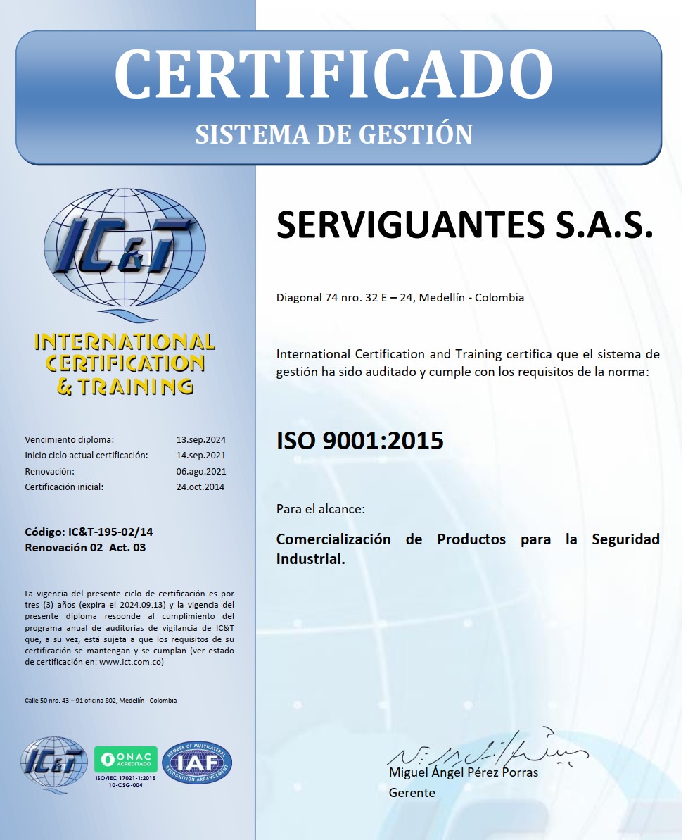Certificado Serviguantes ISO9001:2008
